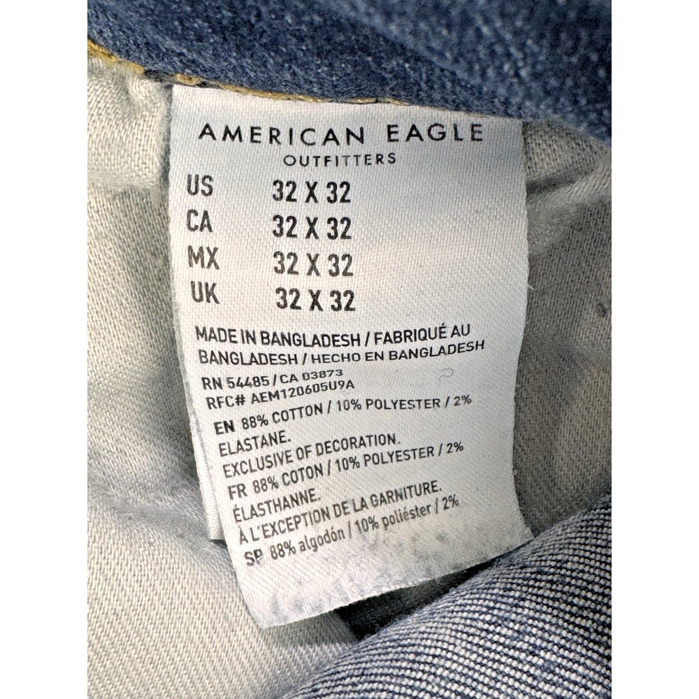American Eagle Jeans Men 32x32 Blue Straight Flex Whisker Distress Stretch Denim - Picture 8 of 9